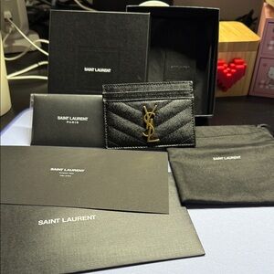 Saint Laurent Quilted Black Card Holder with Gold Logo